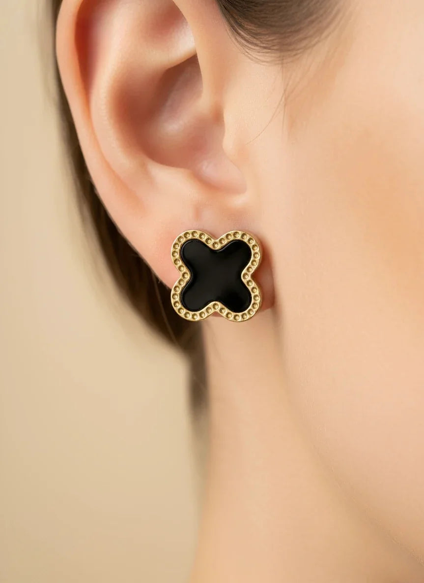 Cercei Flower black din inox - Blingz