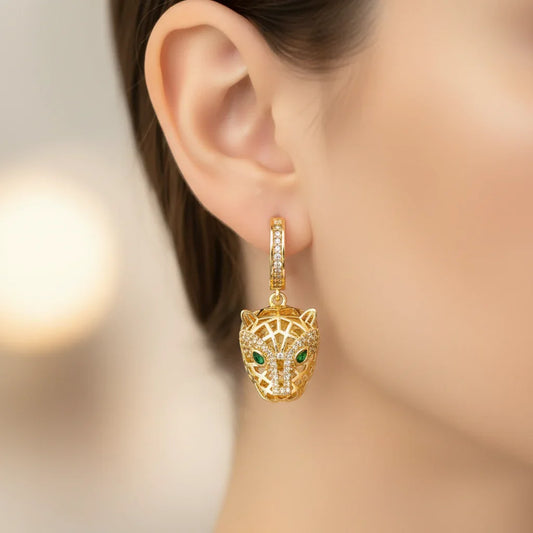Cercei Pantera din inox placati cu aur 18k - Blingz