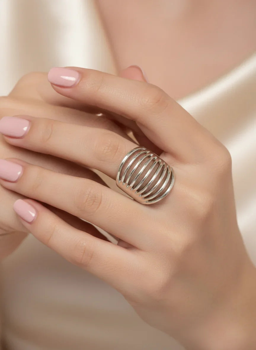 Inel Radial argintiu din inox