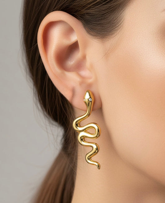 Cercei Snake inox placati cu aur 18k