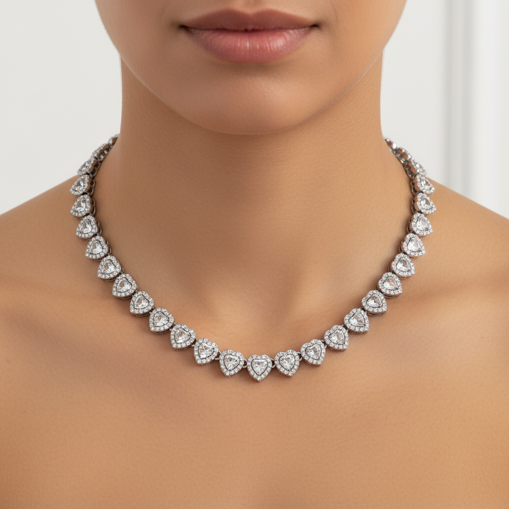 Colier Heart Diamond Tennis inox