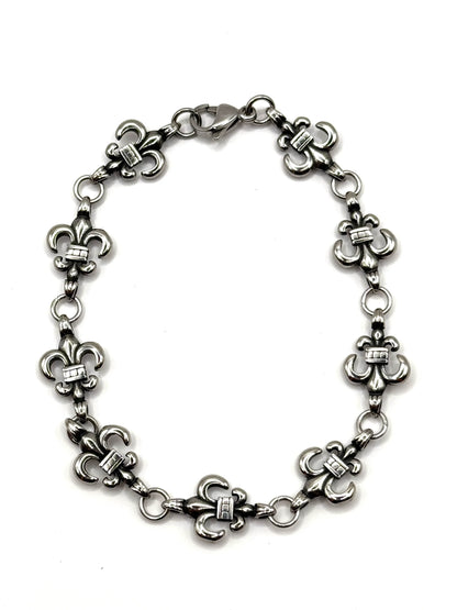 Brățară inox 22 cm – model Fleur-de-Lis, stil Y2K, punk, gothic