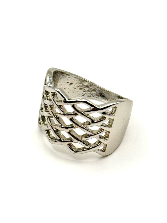 Inel Grid argintiu din inox - Blingz