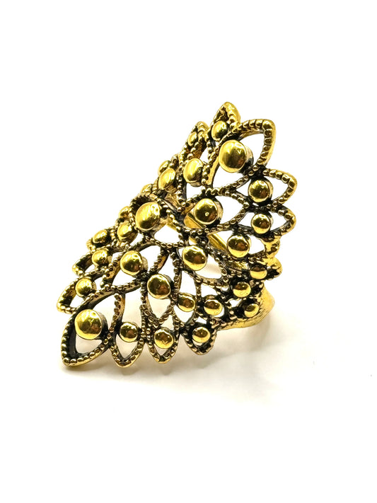 Inel Flower Dots auriu din inox - Blingz
