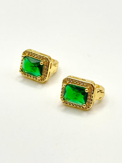 Cercei Green Emerald inox placati cu aur 18k