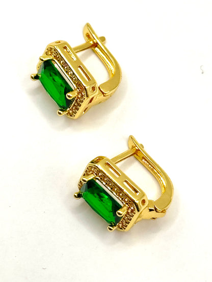 Cercei Green Emerald inox placati cu aur 18k