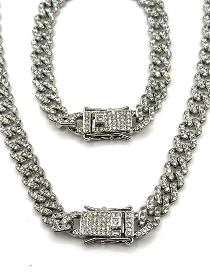 Set Cuban Silver colier si bratara inox 8mm