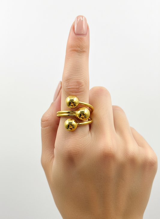 Inel Atom inox placat cu aur 18k