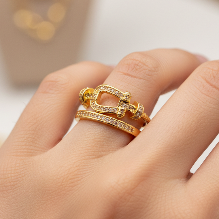 Inel Bucle - reglabil placat cu aur 18k