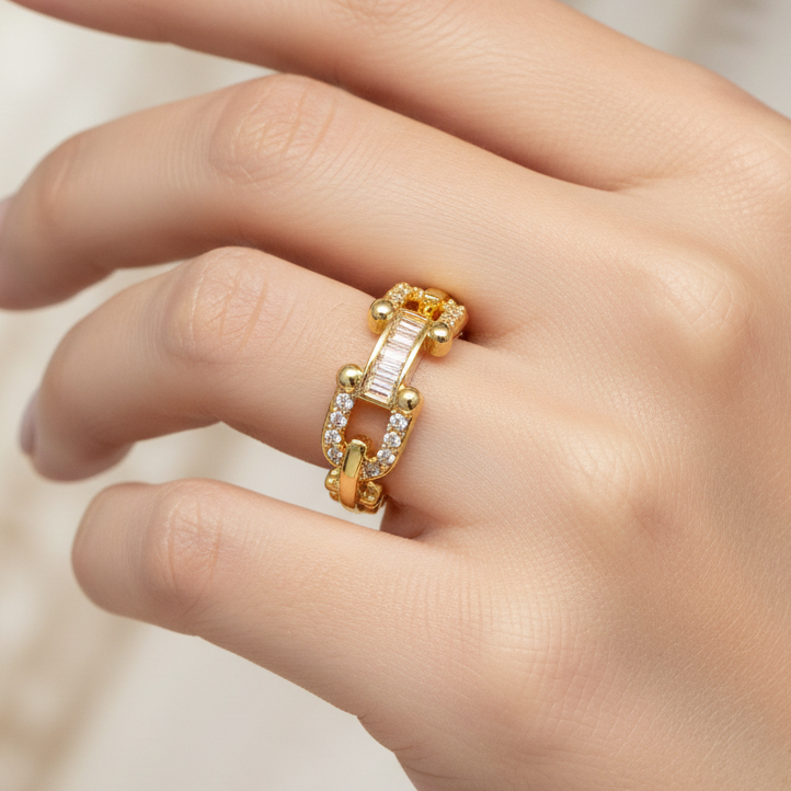 Inel Chain - reglabil, placat cu aur 18k