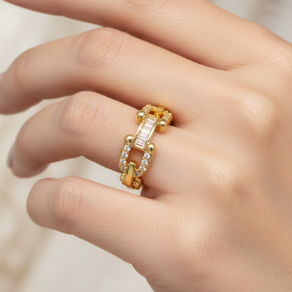 Inel Chain - reglabil, placat cu aur 18k