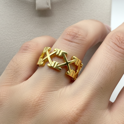 Inel Criss Cross - reglabil placat cu aur 18k