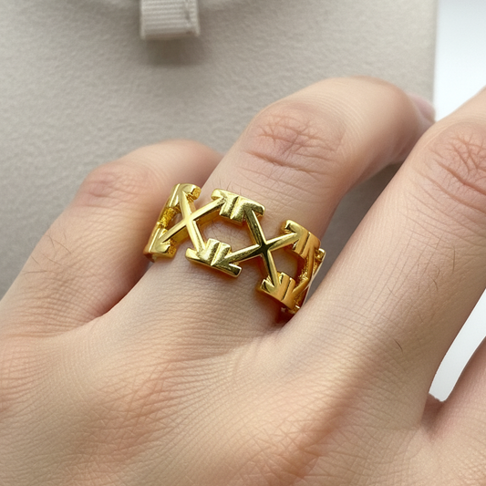 Inel Criss Cross - reglabil placat cu aur 18k