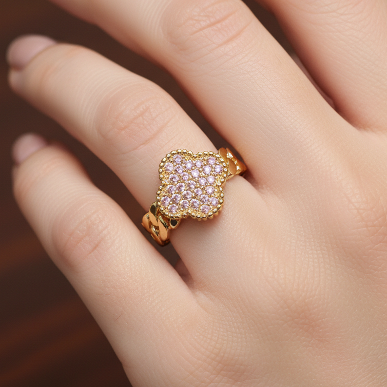 Inel Flower -reglabil, placat cu aur 18k