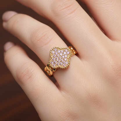 Inel Flower -reglabil, placat cu aur 18k