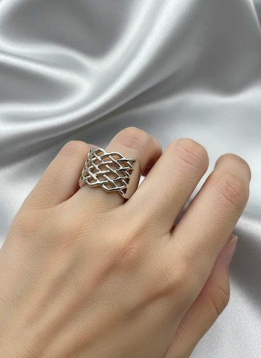 Inel Grid argintiu din inox - Blingz