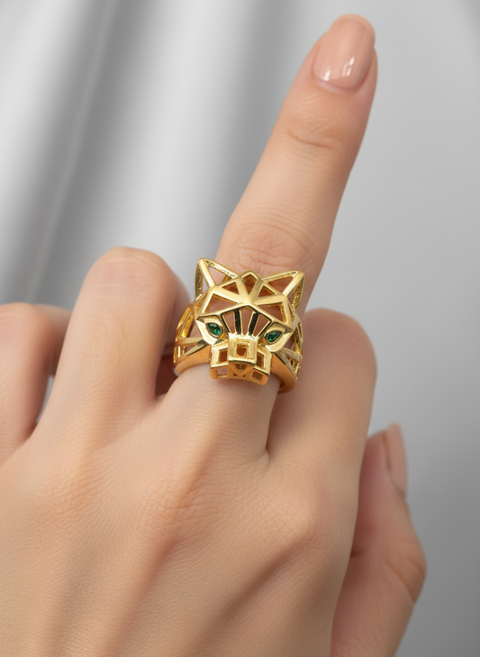 Inel Pantera inox placat cu aur 18k