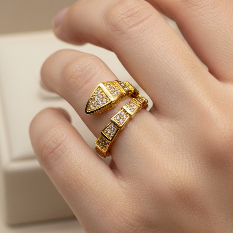 Inel Viper reglabil - placat cu aur 18k