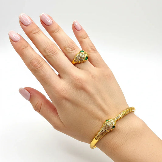 Set Bratara si Inel snake aurii - Blingz