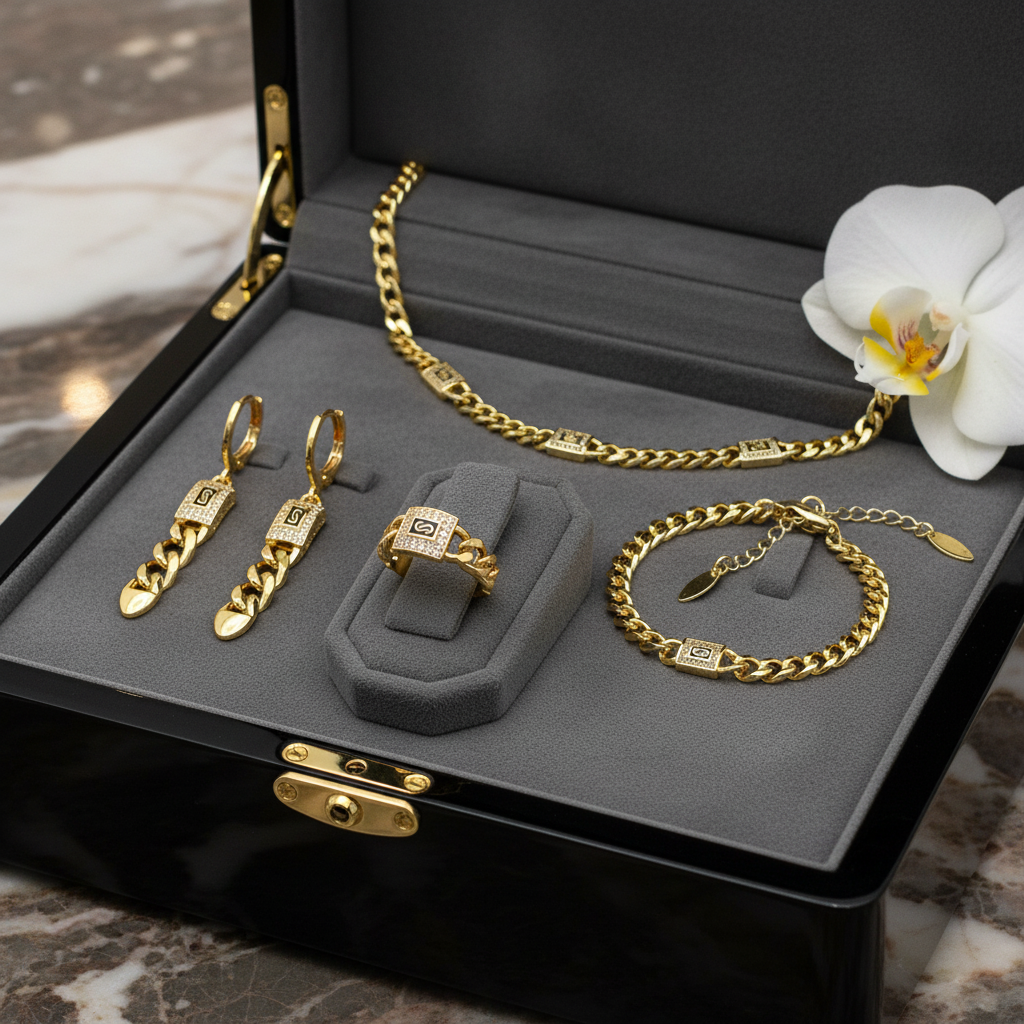 Set Cuban Monaco 5mm – inox placat cu aur 18k