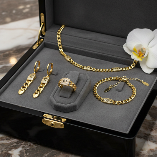 Set Cuban Monaco 5mm – inox placat cu aur 18k