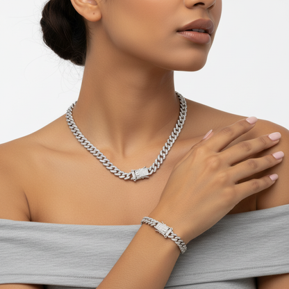 Set Cuban Silver colier si bratara inox 8mm