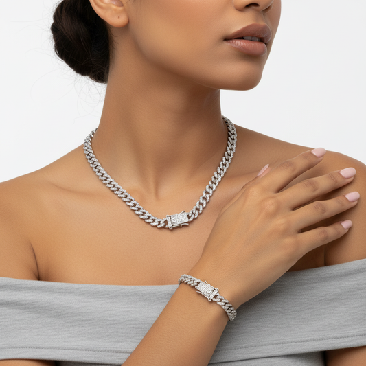 Set Cuban Silver colier si bratara inox 8mm