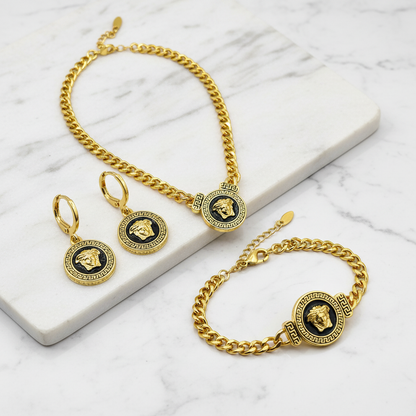 Set Medusa, inox placat cu aur 18k