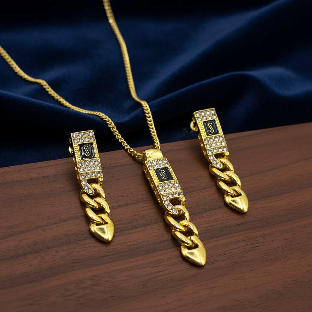 Set Monaco, lantic si cercei, inox placat cu aur 18k