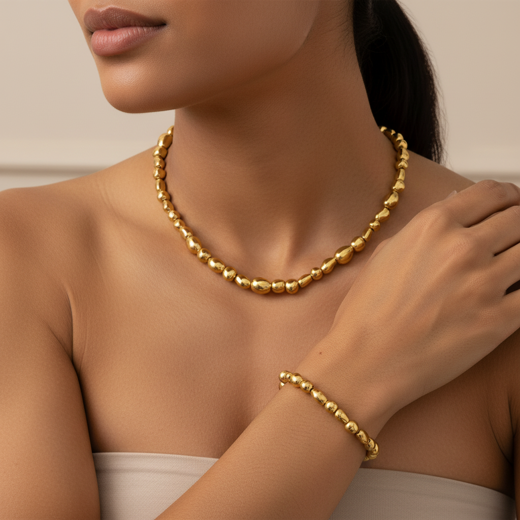 Set Nugget colier si bratara placate cu aur 18k