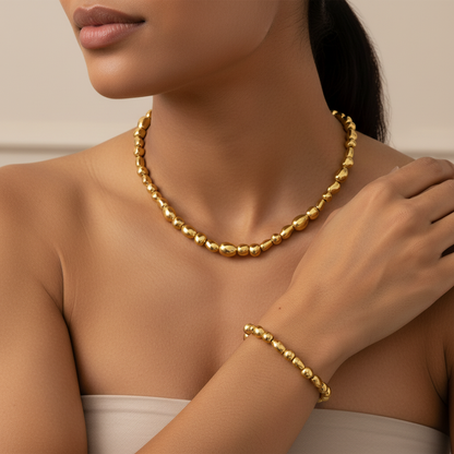 Set Nugget colier si bratara placate cu aur 18k