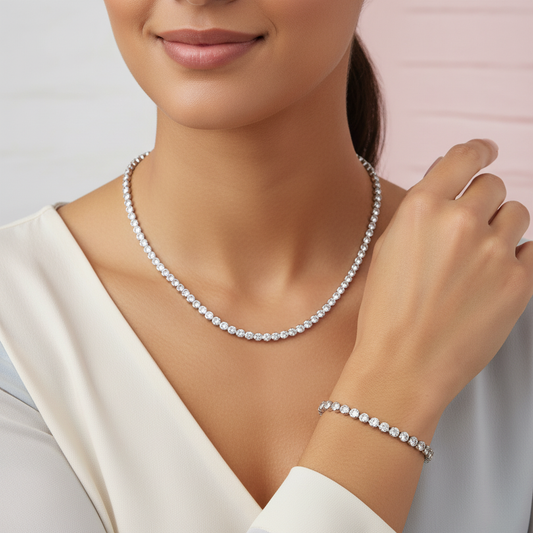 Set Tennis colier si bratara inox cu zirconiu